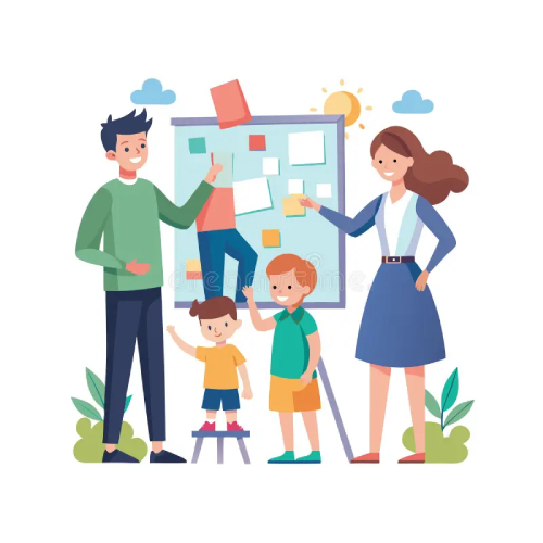 family-collaboration-parents-children-working-together-project-board-positive-vibes-happy-collaboratively-fostering-380076387